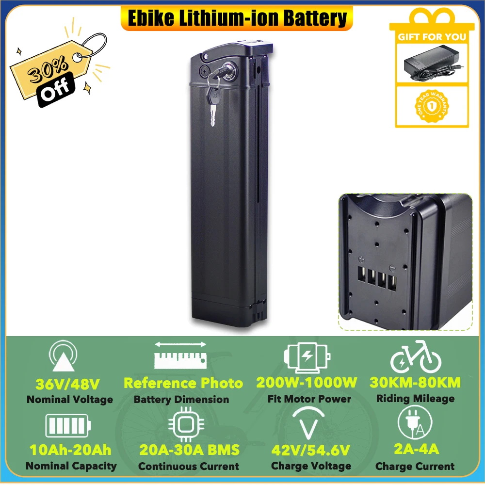 

Replacement Seat Tube 48V 10.4Ah 13Ah 15Ah 17.5Ah 20Ah Silver Fish Lithium-ion Battery Pack for Heybike Mars Ranger 1.0 E-bike