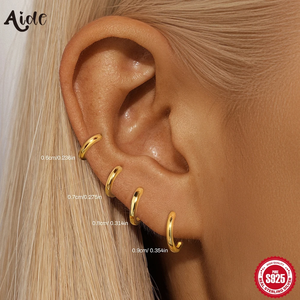 Aide 925 Sterling Silver 6/7/8/9mm C-type Multiple Sizes Spiral Puncture Earrings Smooth Stylish Foldable Stud Earrings Jewelry