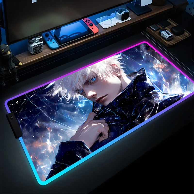 لوحة الماوس ملحقات الألعاب RGB لوحة مفاتيح الكمبيوتر ألعاب J-jujutsu K-kaisen Gojo Satoru Mousepad LED اليابان أنيمي سطح المكتب حصيرة
