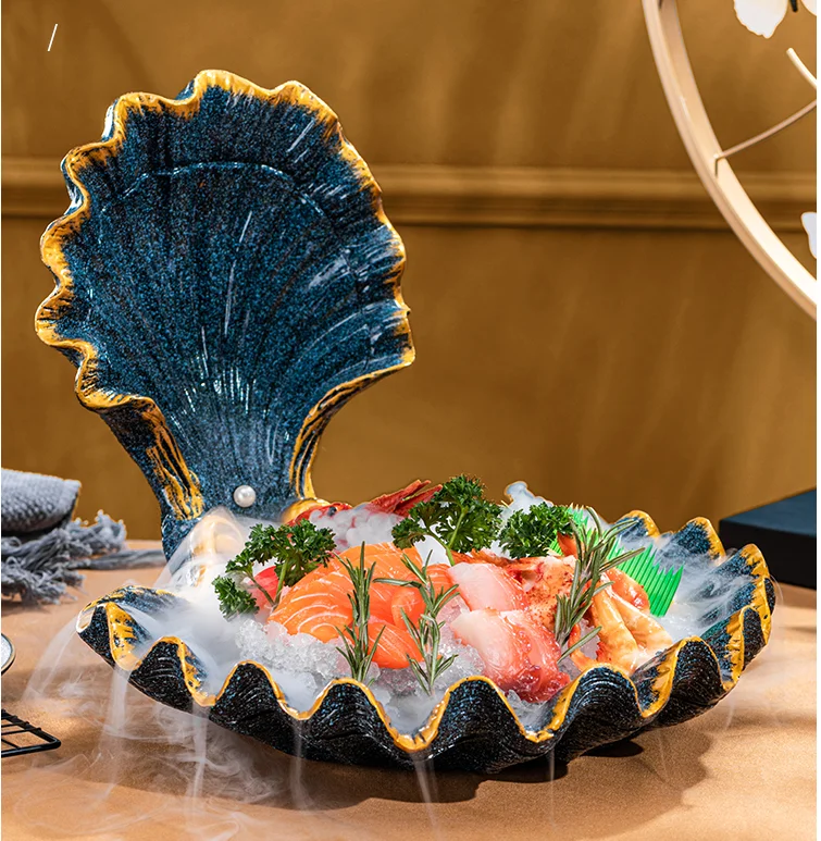 Tableware Seafood Sashimi Platter Large Shell Plate Special For Dry Ice Dinner Set Plates And Dishes Dining Room