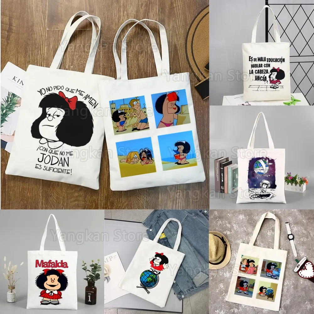 Mafalda Shopping Bag Graphic Tote Harajuku Women Canvas Shoulder Bag Female Ulzzang Eco Large-Capacity