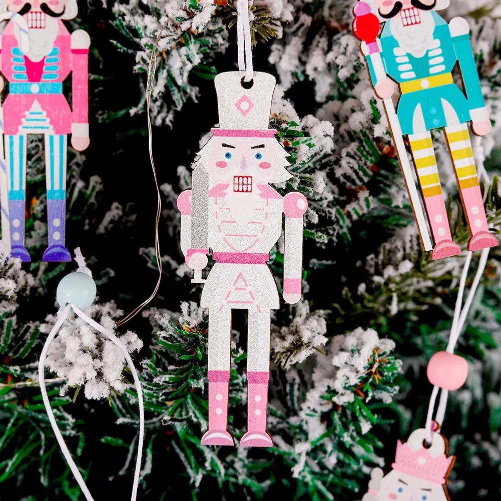 8Pc Cute Pink Wooden Christmas Nutcracker Soldier- Pendants 2024 Christmas Tree Ornaments Navidad Natal Xmas Decor New Year 2025