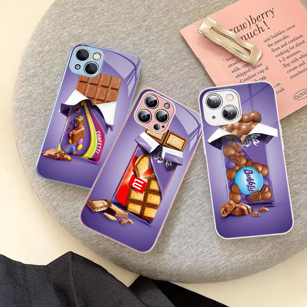 Chocolate Milka Box Phone Case Tempered Glass For iphone 14 13 12 11 Pro Mini XS MAX 14Plus X XS XR Cover