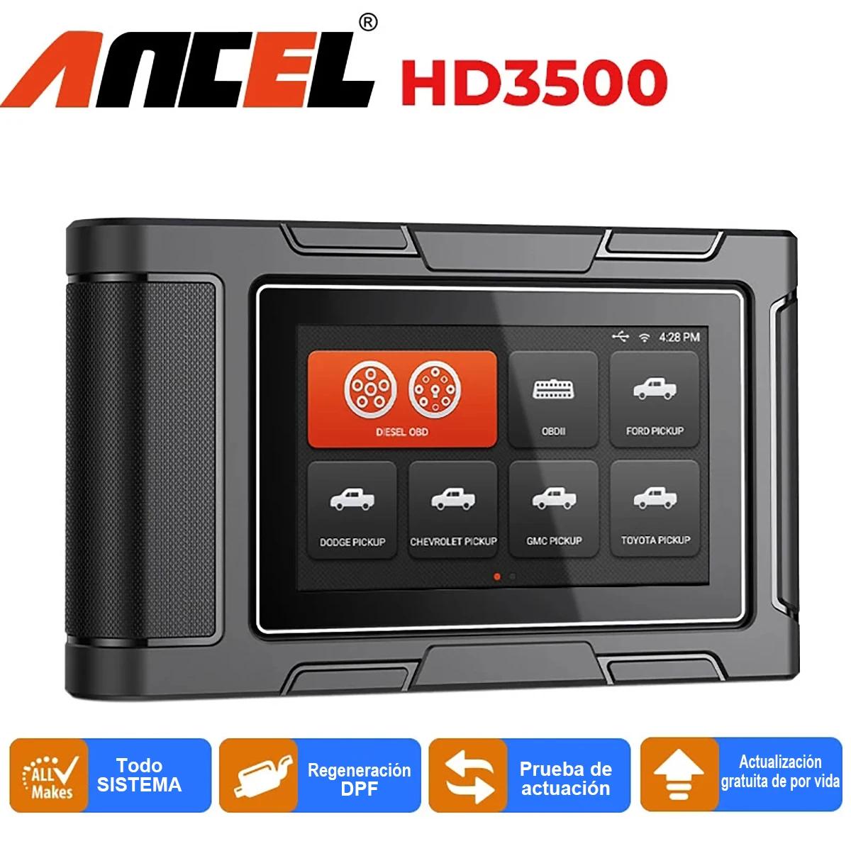 ANCEL HD3500 Pickup Diesel Truck OBD2 Scanner Active Test All System for GMC/Ford/Toyota/Honda/Nissan OBD Truck Diagnostic Tool