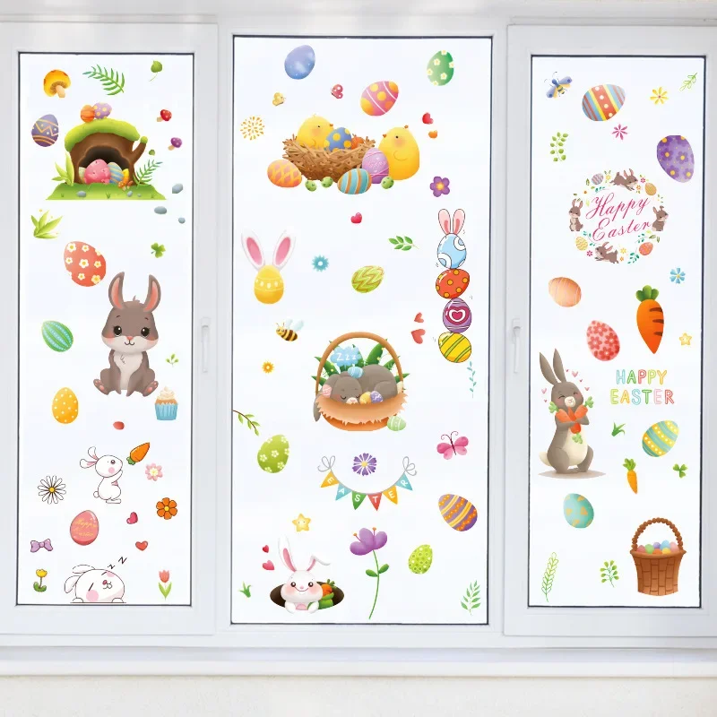 Easter Rabbit Egg Static Sticker Window Glass Decal Adhesive Free Refrigerator Decal