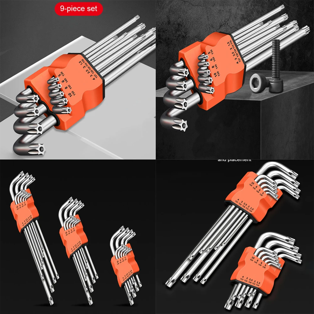 Allen Keys Hexagon Hex Head Spanner Keys Set 9Pcs Torx Star Wrench Kits Set Double End L Type Star Screwdriver Hand Repair Tools
