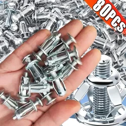 80-4PCS Petal Shape Rivet Nut Screw Bolt Kit Expansion Metal Rivetnut Panel License Plate Clamp Lock Jack Nuts Wall Fasteners