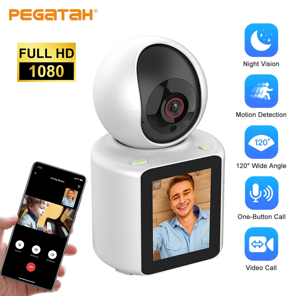 PEGATAH-Caméra d\'appel vidéo WiFi intelligente, écran IPS 2.8 \