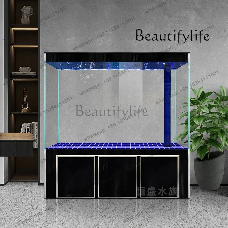

ecological water-free arowana tank aquarium bottom filter Household new fish tank living room ultra-white glass floor