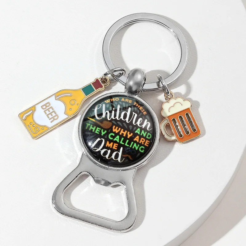 Beer Keychain Father Day Gift Bottle Opener Keyring Best Dad Man Accessories Jewelry Bag Pendant Family Gift