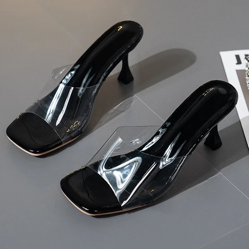 Hot 2024 Summer Pumps Sandals PVC Jelly Slippers Open Toe High Heels Women Transparent Perspex Shoes Heel Clear