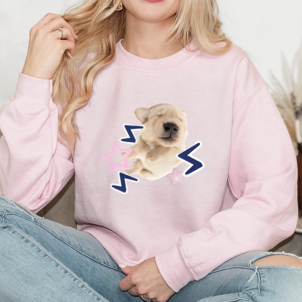 Puppy Fast Sleep Lässiges Sweatshirt mit Rundhalsausschnitt Y2K Damenbekleidung aus gebürstetem Fleece, kurzer Pullover, passendes Minirock-Set