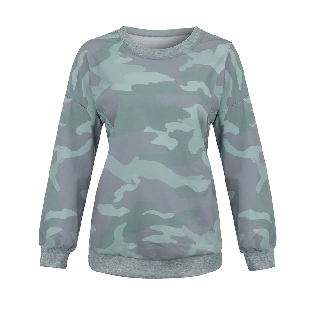 

Vantage Women Camouflage Hoodies Loose Long Sleeve Top Top T Shirt Ladies Blouse Lightweight Hoodless Pullovers Female Sudadera