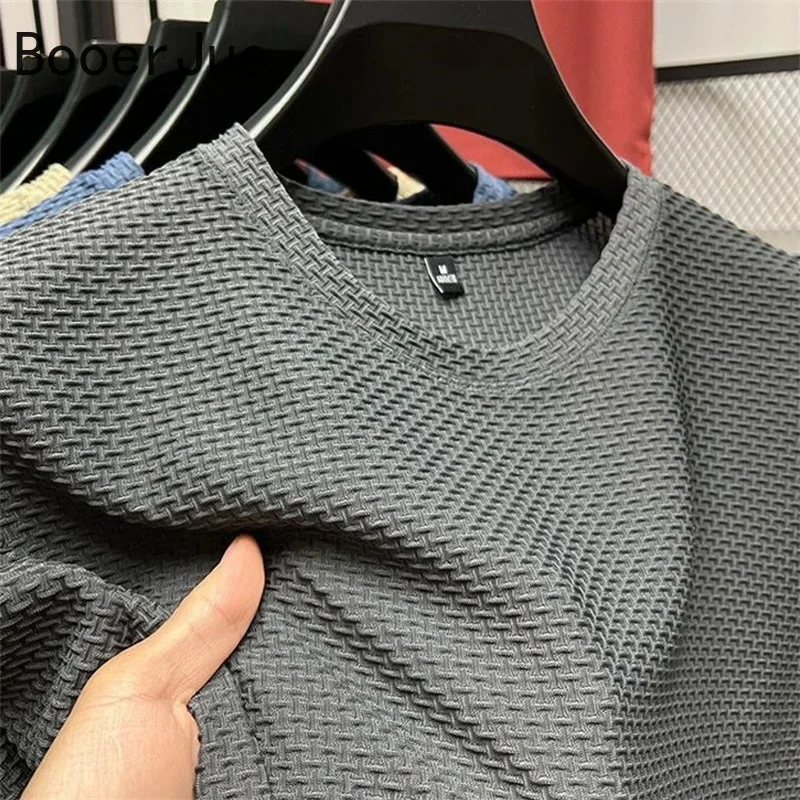 High End Ice Silk Mesh T-shirt Men's Short Sleeve Round Neck Tshirt Man Summer Half Sleeve Men Thin Solid Color Sports Tees Tops image 3