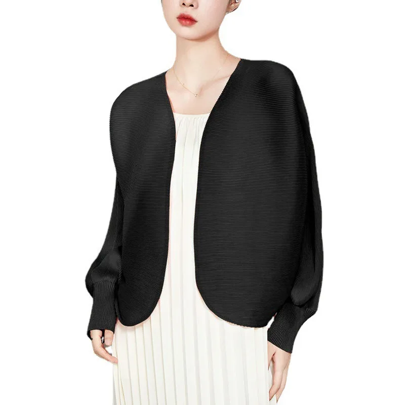 مياكي سترة مطوي ريترو سترة قصيرة 2025 جديد الخفافيش سترة بلون رقيقة فضفاضة مائة المرأة بلايز النساء الملابس #2