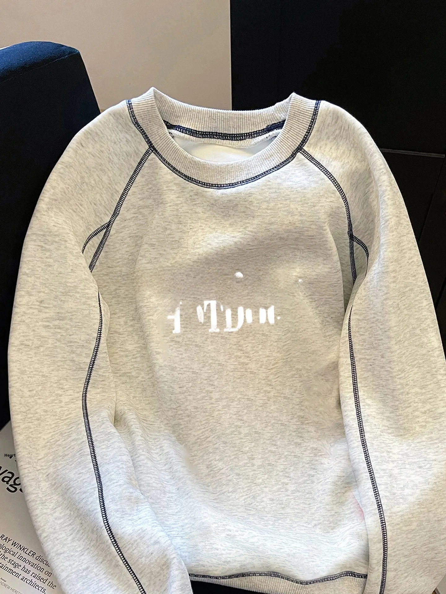 Retro Hong Kong Sle Long Sve sudadera suelta redonda Ne empalme Color Blo juvenil versátil mujer primavera otoño Top