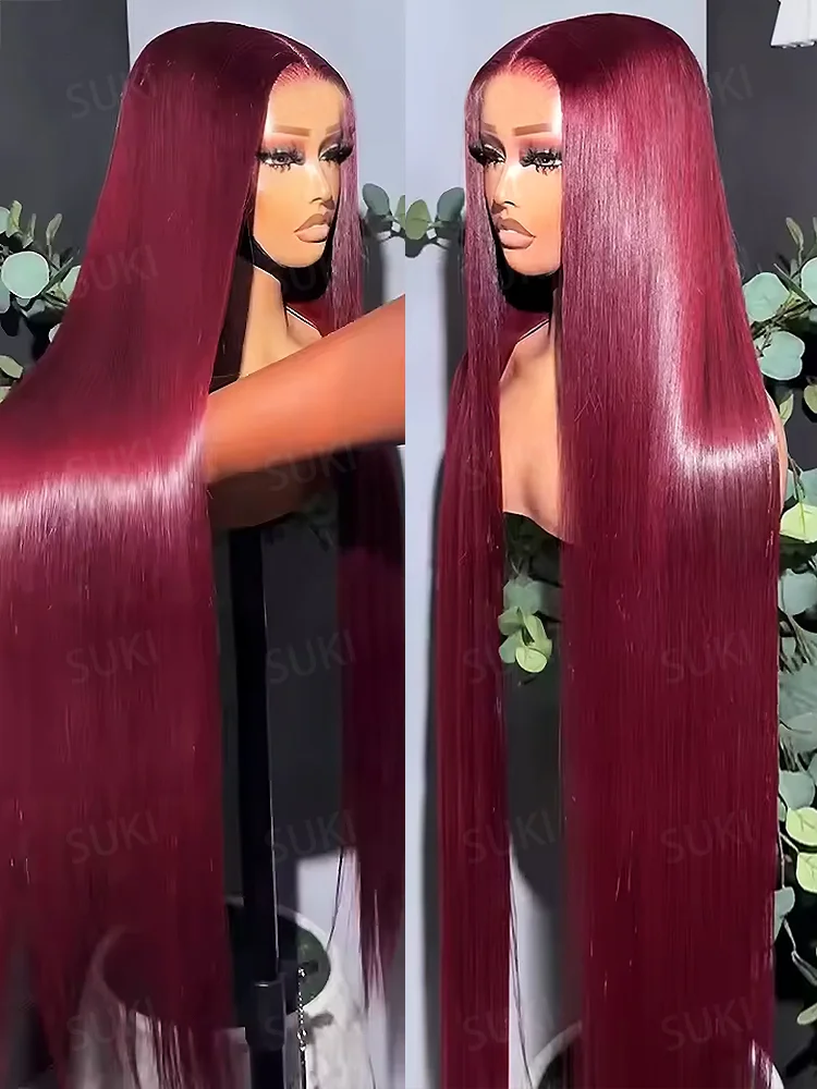 Burgundy 13x6 HD Lace Frontal Wig Straight Red 99J Lace Front Human Hair Wigs Colored Human Hair Wigs 250% Lace Wig 30 36 Inch