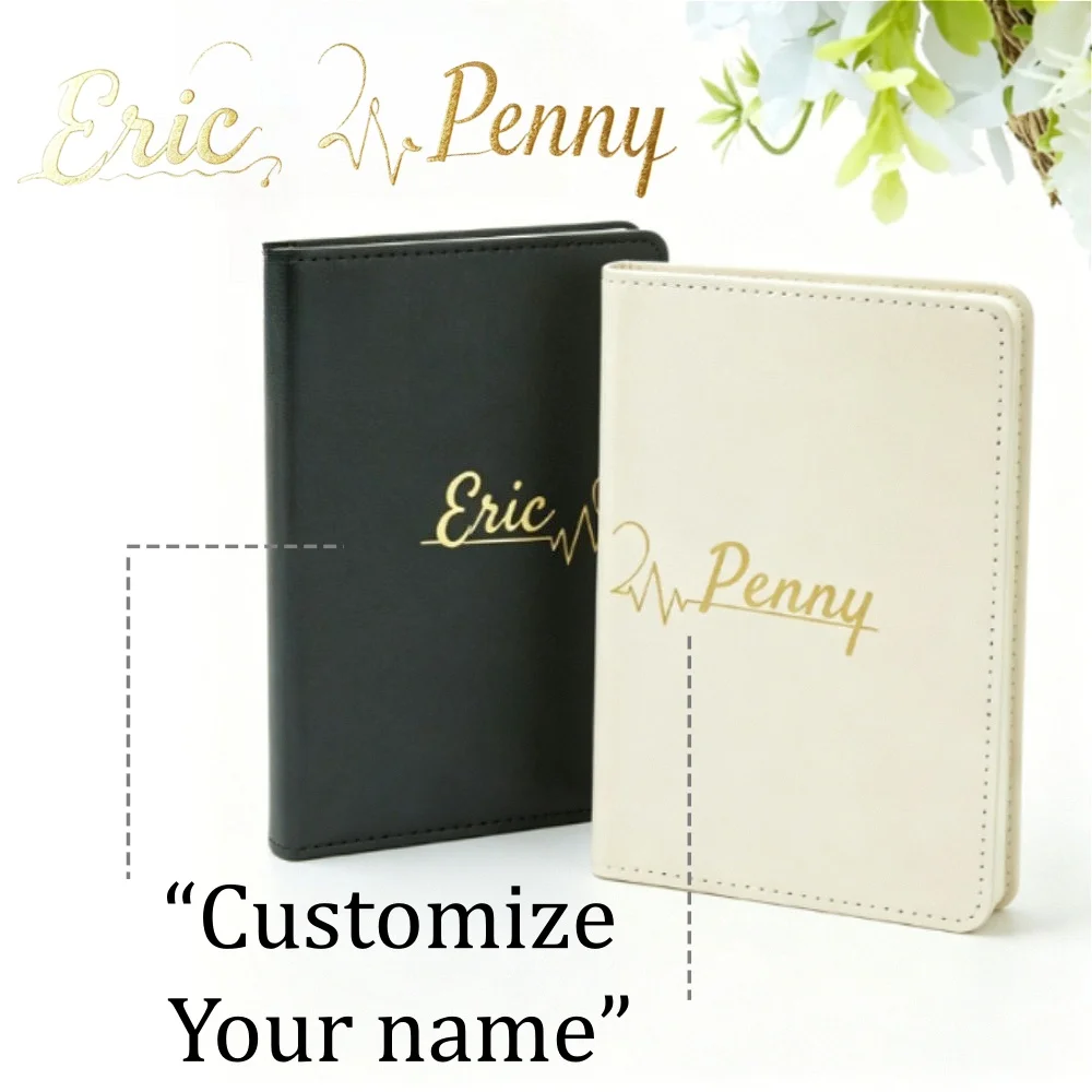 2Pcs Custom Name Ecg Pattern Passport Cover Couple Personalized Engraved Leather Travel Document Holder Leather Travel Wallet