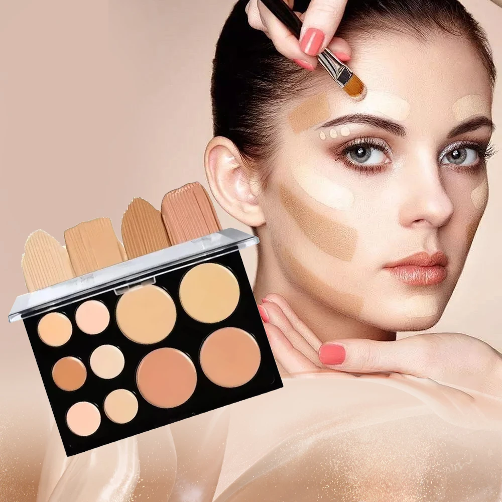 Paleta correctora de crema de 10 colores cobertura completa, corrector profesional para cubrir marcas, ojeras, líneas, pecas, tatuajes, resistente al agua