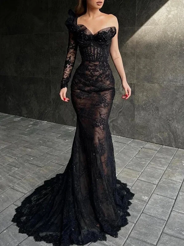 Black Sweetheart Neck Prom Dresses Modern Mermaid Appliques Pearls Evening Dress Eleagnt Formal Gown For Women Customized