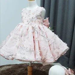 Pink Tulle Floral Baby Girl Summer Dress Baptism Dress for Infant 1 Year Birthday Dress for Newborn Girl Christening Dress