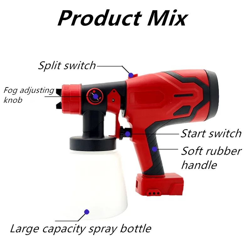 Compatible For Milwaukee 18V Battery 800ML Electric Spray Gun High Power  Cordless Paint Sprayer Auto Furniture Steel