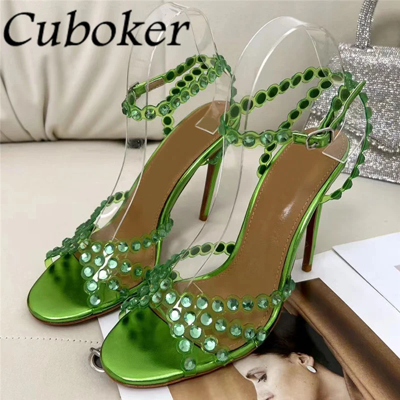 

Luxury Prom Women Pumps Ladies Sexy Ankle Buckle Crystal Sandals Thin High Heels Female Formal Dress Sandals Bride Shoes Mujer