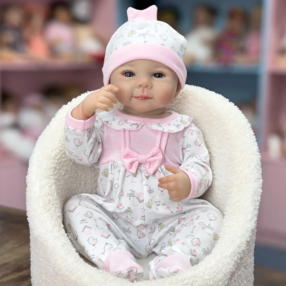 18-inch Vinyl Reborn Doll | Floral Outfit, Exquisite Blue Eyes, Cute Expression, Realistic Skin, Poseable, Gift Box - Keepsake,