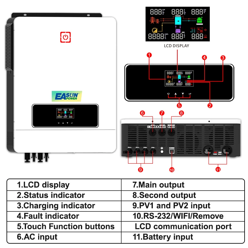 EASUN POWER 230V Single 10KW 48V Solar Inverter Grid Tie Inverter On Grid Off Grid Inverter With Max Solar Power 10200W MPPT