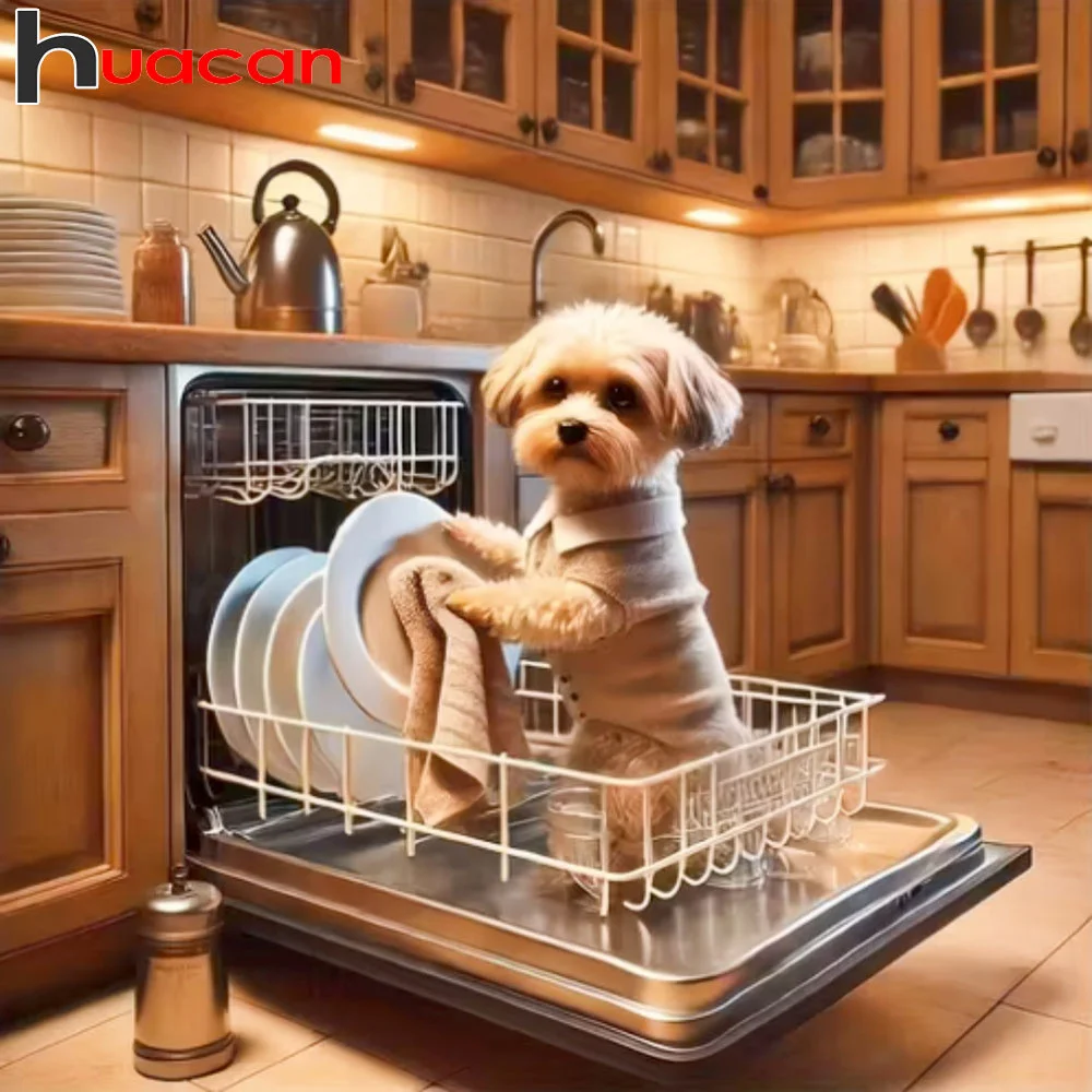 Huacan New Arrivals Diamond Painting Cute Dog 5D DIY Mosaic Art Kitchen Scenery Full Drill Embroidery Kits Wall Decor