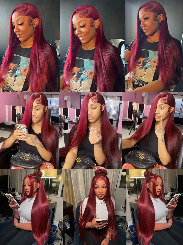 250 densité 99J bordeaux 13x4 dentelle frontale perruques de cheveux humains couleur brésilienne 30 34 pouces droite rouge dentelle avant perruques cheveux humains