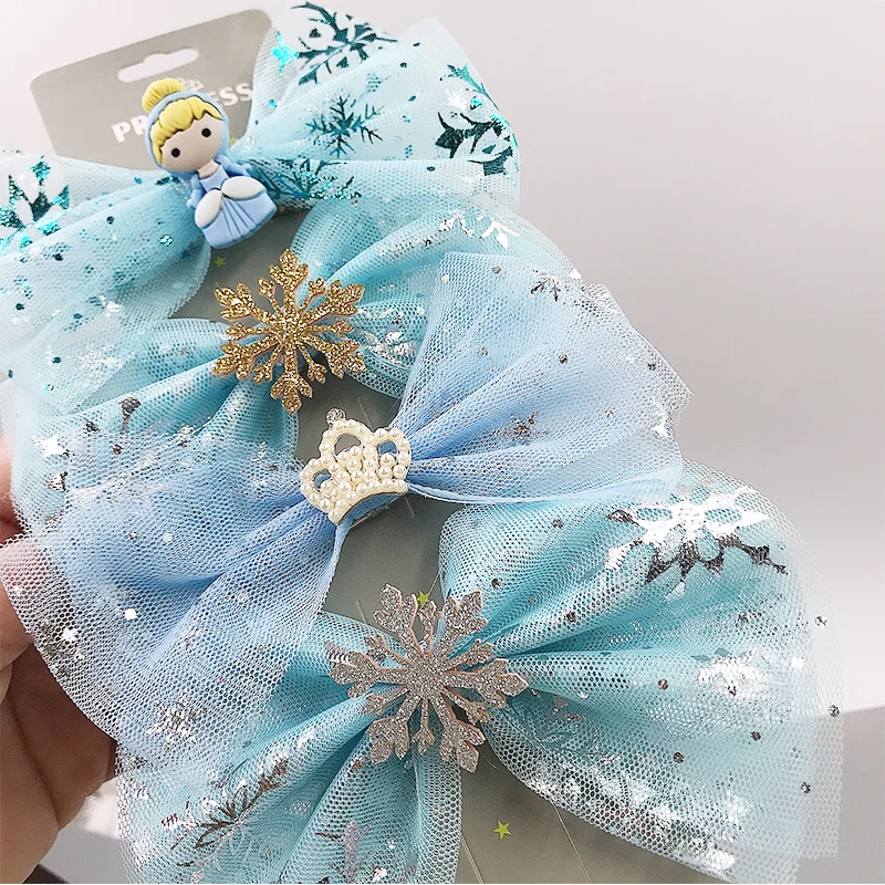 25yards 6cm Flash Printing Silver Snowflake Tulle Ribbon Roll Handmade Hairpin Bow Birthday Party Decoration DIY Process