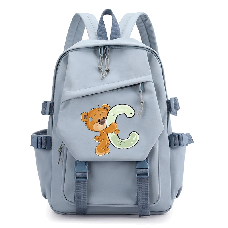 Little Bear 26 English Letters Backpack Student Girl School Backpack Bookbag Cosplay Canvas Children Kid Back To School Backpack