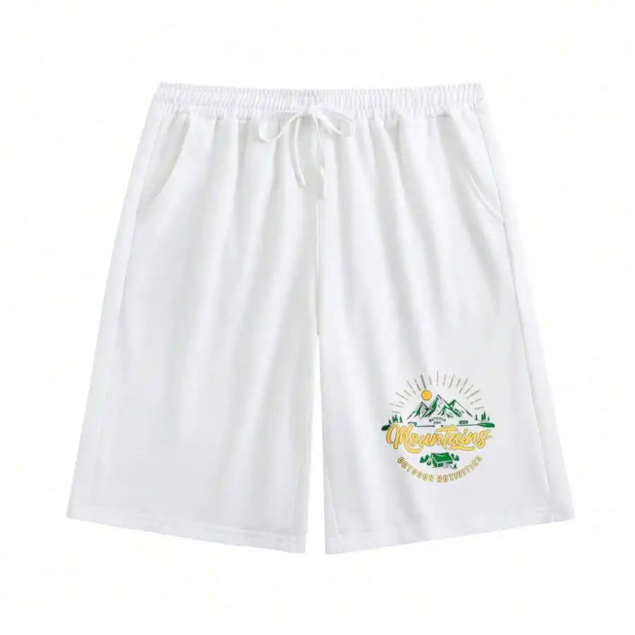 Mens Mountains Outdoor Print Drawstring Shorts Loose Casual Breathable Summer Shorts For Camping Hiking Gym