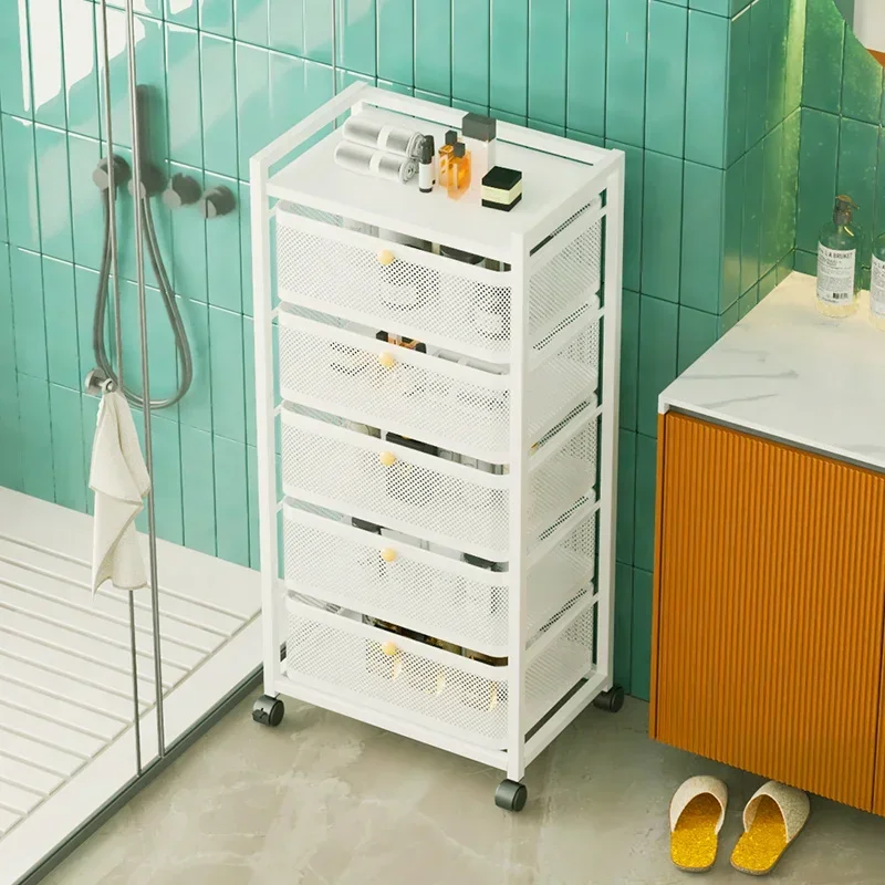 Multi-functional Organizer Cart With Wheels Floor-type Drawer Storage Rack Bathroom Seam Movable Snack Storage Cabinet