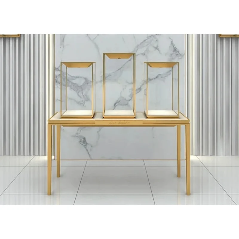 custom.Custom Luxury Mall Jewelry Kiosk White Curved Retail Watch Display Island Showcase with LED