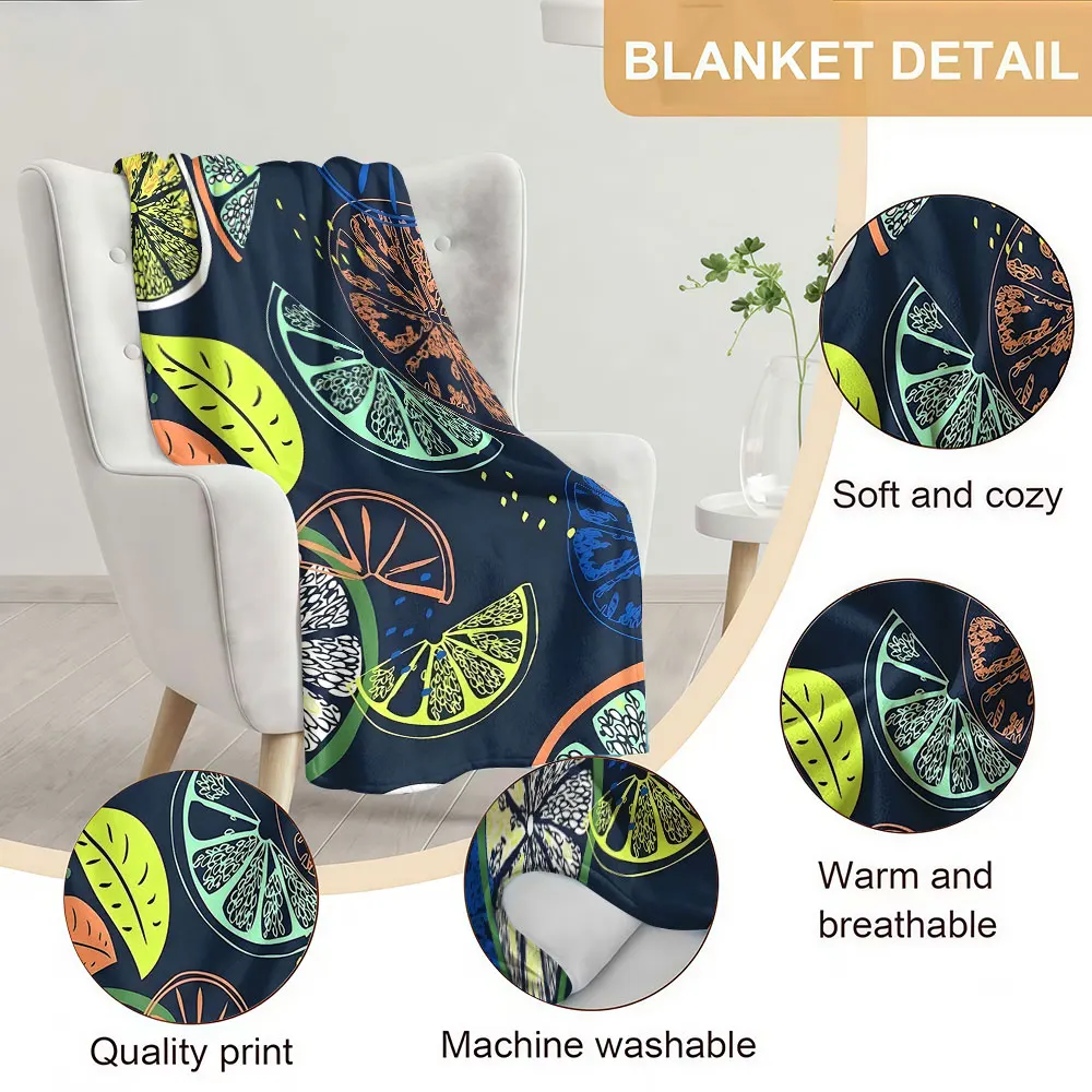 Citrus Line Soft Warm Flannel Blanket Lightweight Cozy Christmas Halloween Home Decor Room
