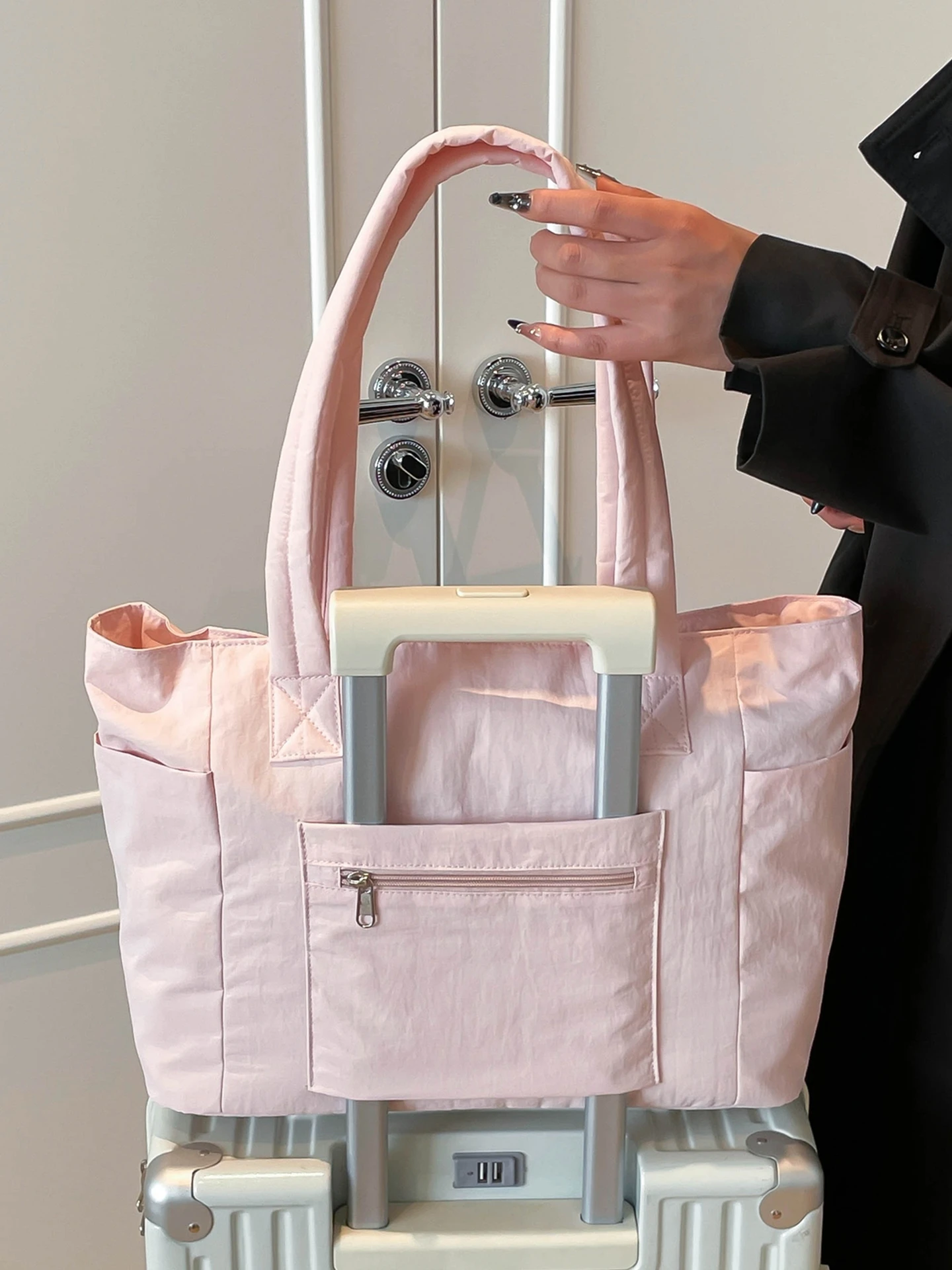 

Large Capaci Pink Embroidered Dstring Tote Bag Hanging Rod Bag Soft Korean Sle Women's Handbag Faionable 2025 New Model