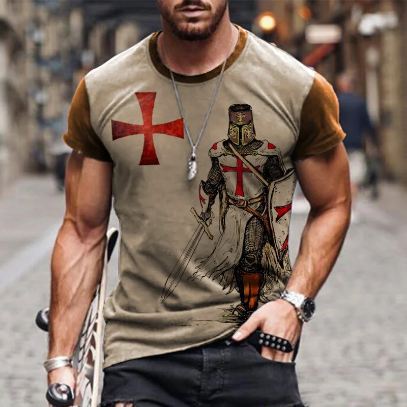Fashion Cross And Knights Templar Pattern Men's T-Shirts Short Sleeve 3D Printed Street Comfort Tee 6XL Plus Size Casual Tops view 2