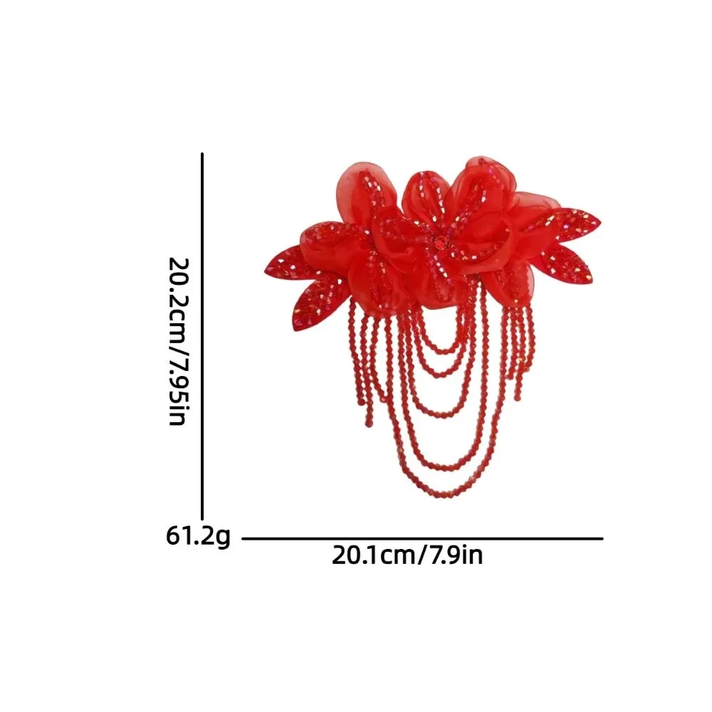 1Pc Fashion Beaded Decoration Flower Patch Detachable Tassel DIY Sewing Decals Crystal Chiffon Embroidery Patch