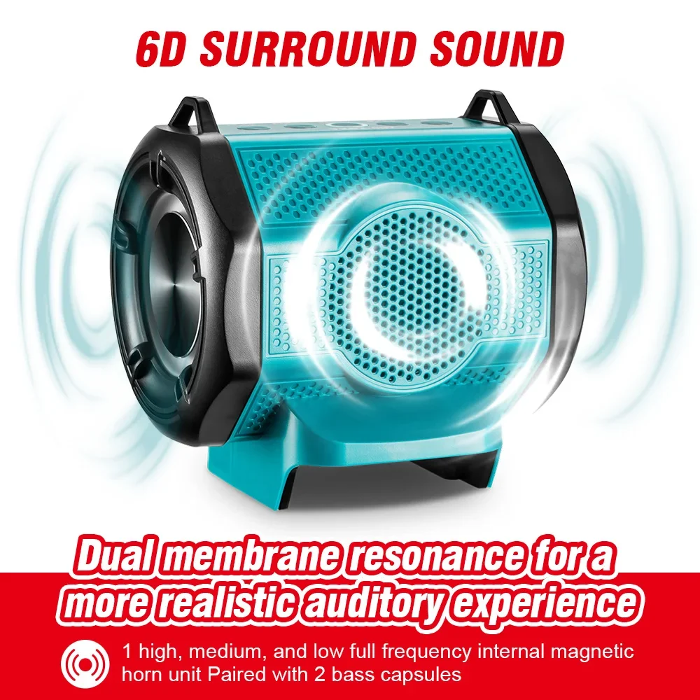 18V 20V Portable Outdoor Wireless Bluetooth Speaker 3D Surround Multi-Color Light for Makita/Dewalt/Milwaukee/Bosch