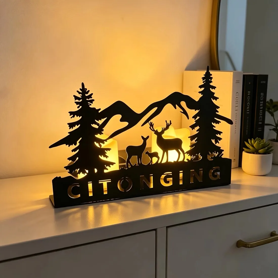 1pc CIFBUY Pine Mountain Elk Metal Tealight Candle Holder, Iron Tabletop Stand, Desktop Display Decor for Living Room
