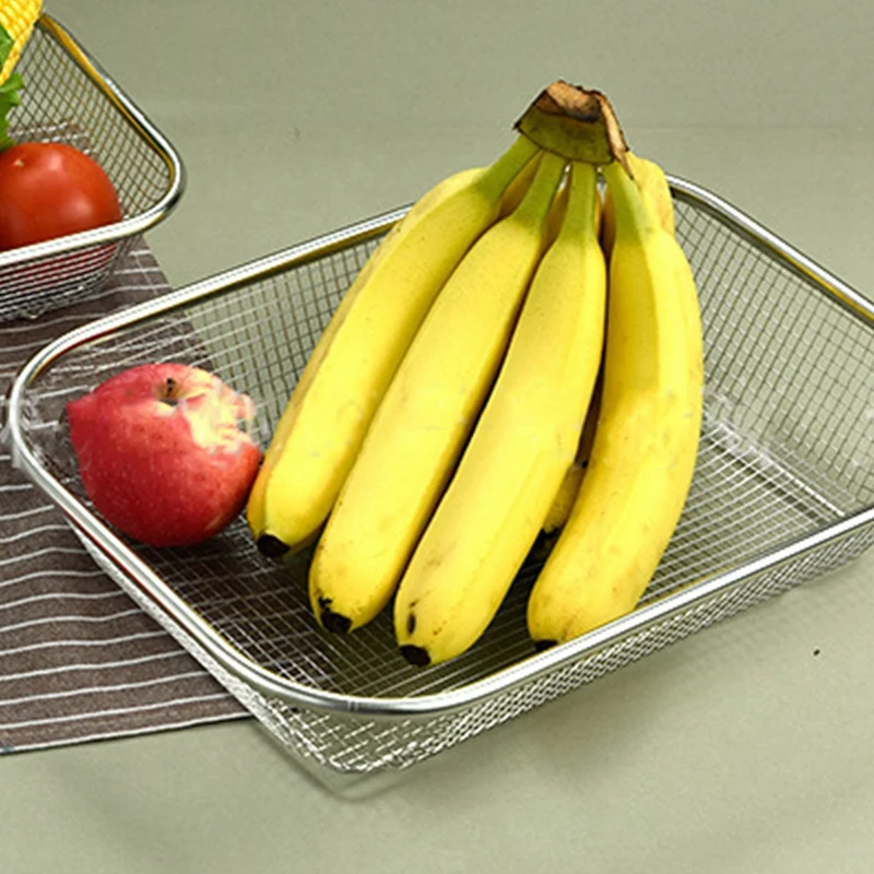 Square Thick Stainless Steel Rectangle Vegetable Fruit Washing Kitchen Utensil Kitchen Sink Wash Basket For Tools