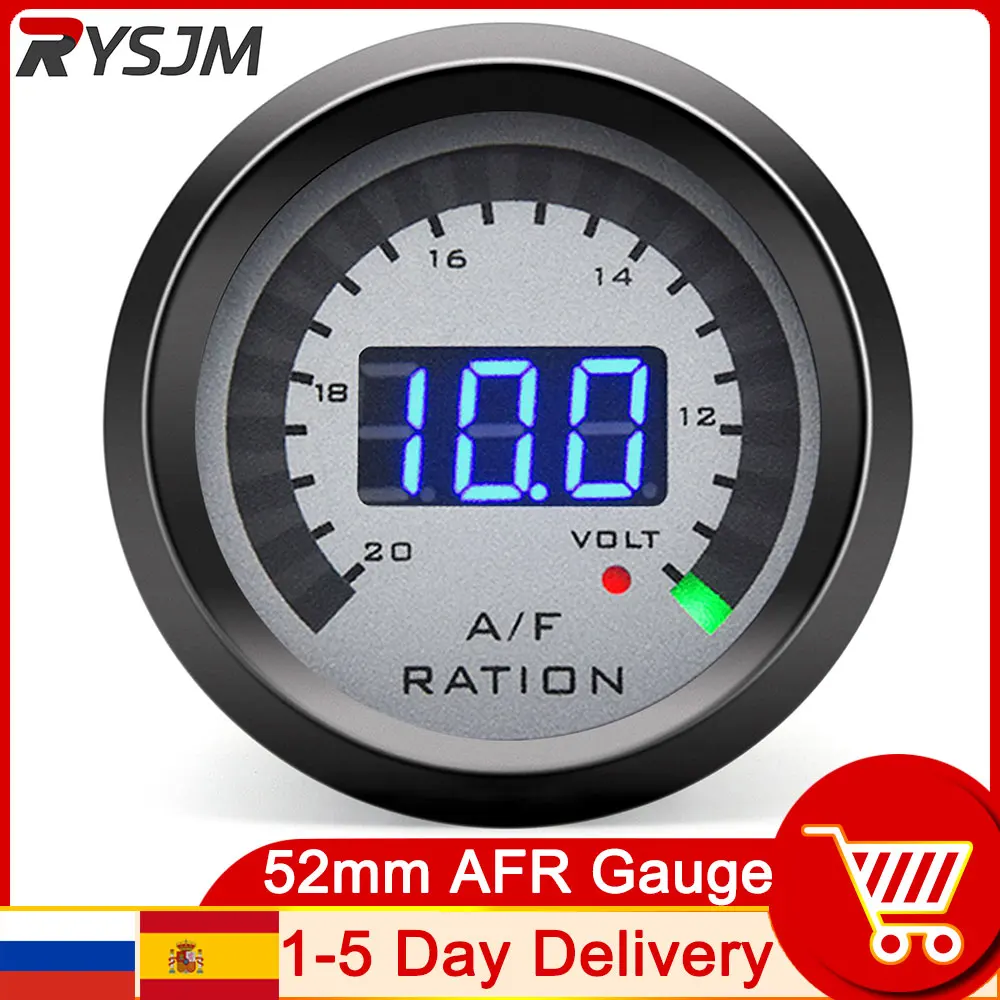 2 in 1 AFR Guage Voltmeter Racing Gauge 52mm Digital Car AFR Narrowband Air Fuel Ratio Gauge for 12V Car Gasoline Engine