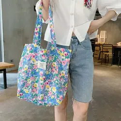 Women Canvas Bags Floral Shoulder Bag Large Capacity Printed Shopping Bag Female Fashion Casual Open Handbag