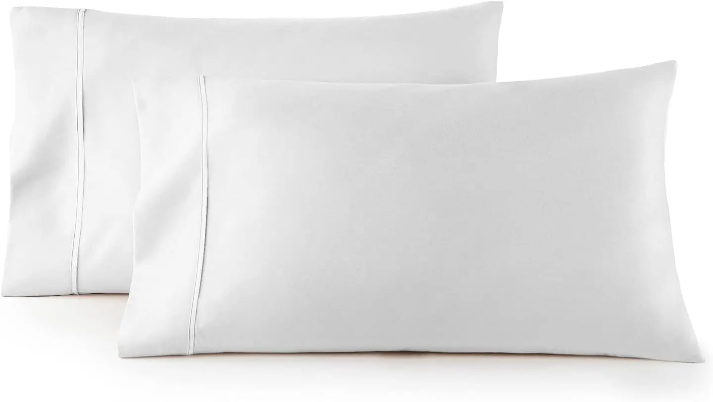 

King Size Pillowcases Set of 2 - 100% Cotton Percale, Crisp & Cool, 20x40 Inches, White