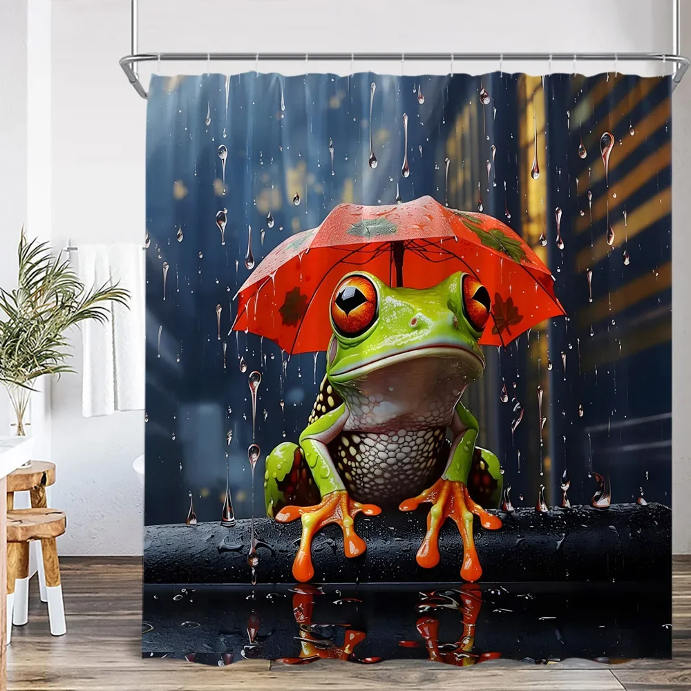 Cute Frog Mushroom Butterfly Moon Jungle Shower Curtain Multi Style Cartoon Rainforest Animal Print Waterproof Fabric Kids Bathr