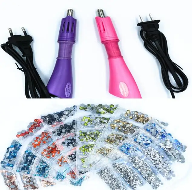 EU / US Fast Heated Hot Fix Rhinestone Applicator Iron-on Wand Heat-fix Tool Gun Mixed Size Hot Fix Rhinestones Glass Decoration