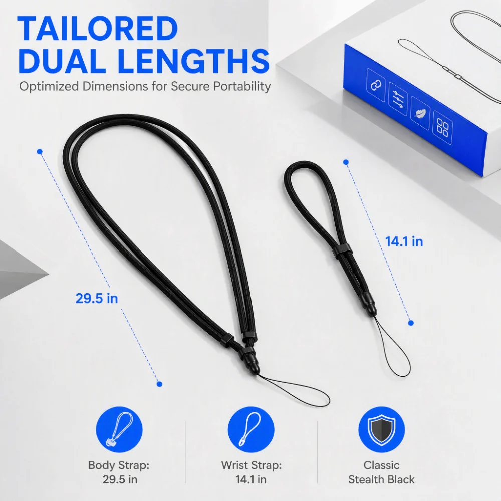 2PCS Adjustable Length Crossbody Strap Black Compatible Portable Fan Accessories Secure Clip Attachment for Shark ChillPill