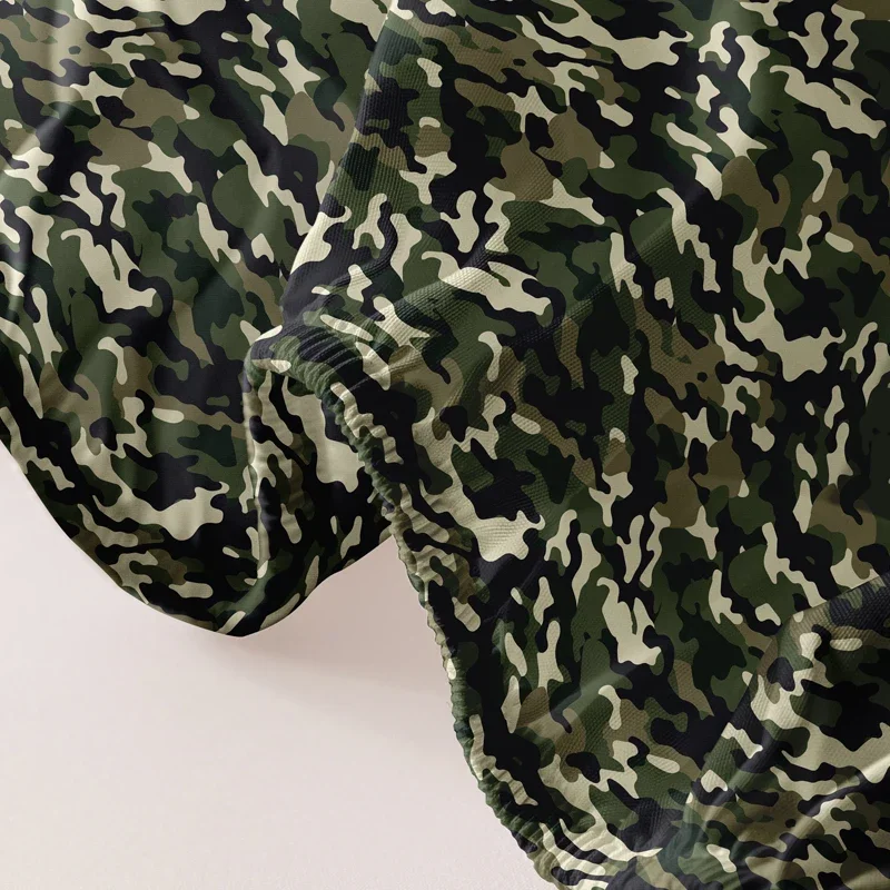 1pcs Camouflage Green Pattern Sanding Fitted Sheet, Bedroom Camouflage Printed Bedspread, Bedding (Not Include Pillowcase)